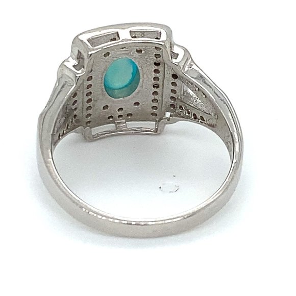 Blue Opal .75ct Platinum Finish Solid Silver Ring - Picture 5 of 7